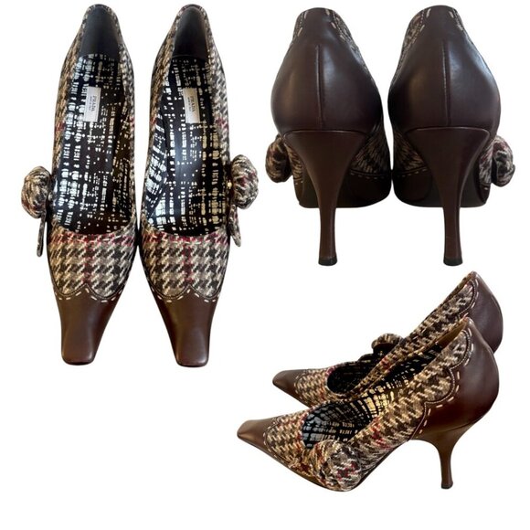 Y2K VINTAGE PRADA HEELS HOUNDSTOOTH TWEED ACADEMIA PUMPS US 9-9.5/EURO 40 EUC - Picture 4 of 8
